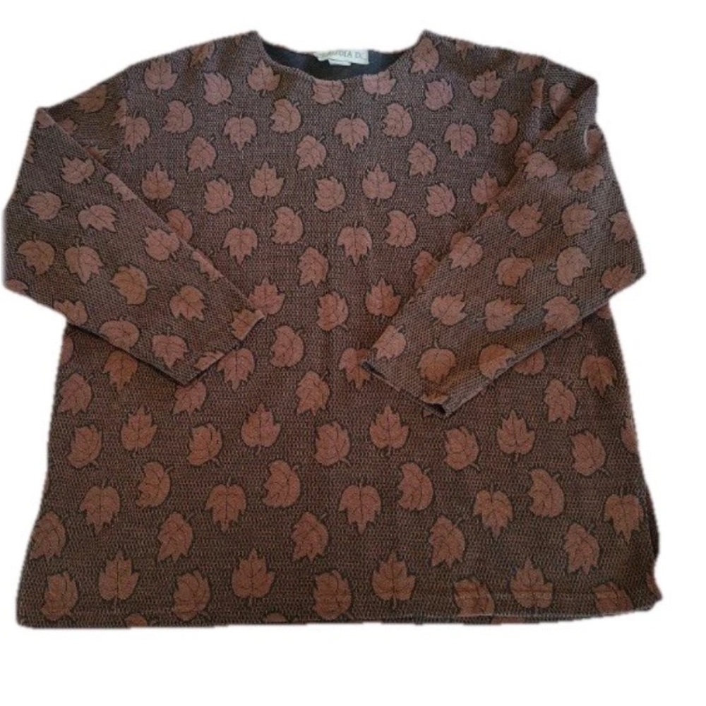 Vtg Claudia D Sweater AOP Leaves Long Sleeve Top Thanksgiving Brown Women XL